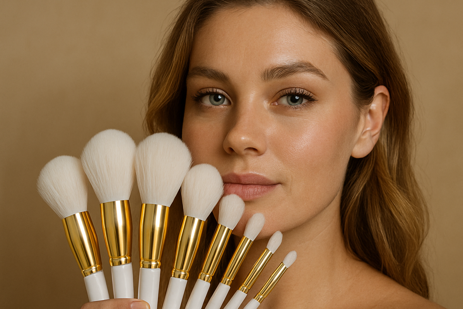 Clean makeup brushes ready for use